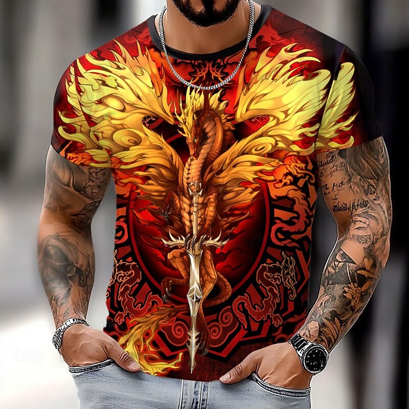 Dragonsword FLAMEBLADE Ruth Thompson-Nina Nylander Men's 3D Dragon T Shirt Short Sleeve T shirt 3D Print Crew Neck Round Neck Shirt Exaggerated Designer Party Street Casual Red Summer Spring