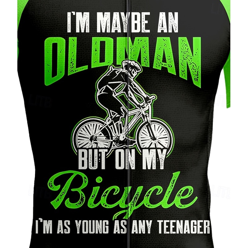 Men's Cycling Jersey Graphic Letter & Number Short Sleeve Bike Tee Tshirt Jersey Top with 3 Rear Pockets UV Resistant Quick Dry Front Zipper Reflective Strips Sports Green Clothing Apparel3