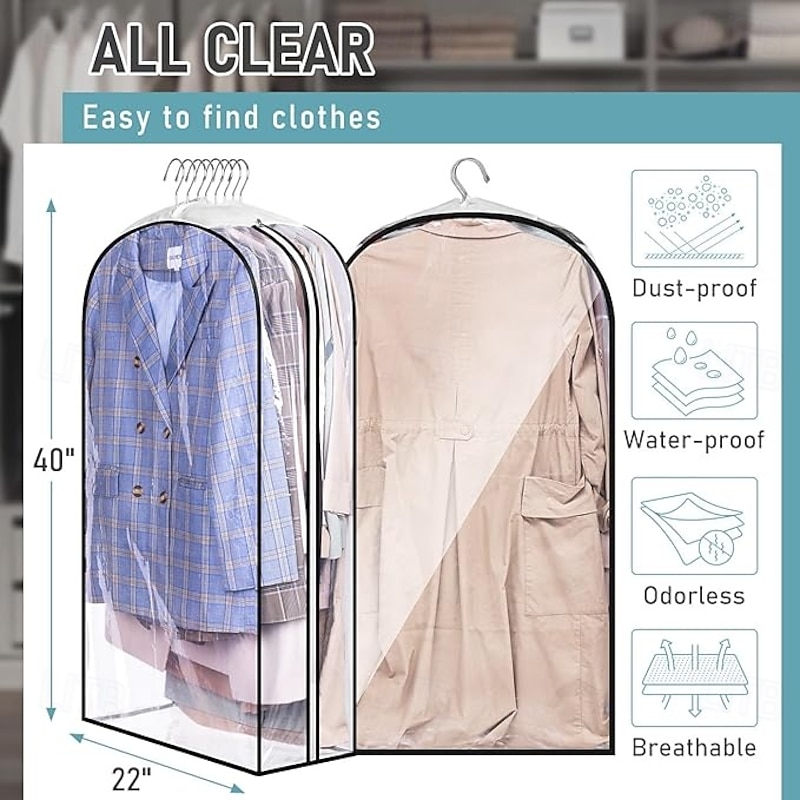 3 Packs Garment Bags Gusseted All Clear Garment Covers for Hanging Clothes 40" Suit Bags for Closet Storage Hanging Clothes Storage Suit Cover for Shirts, Coats, Dresses2