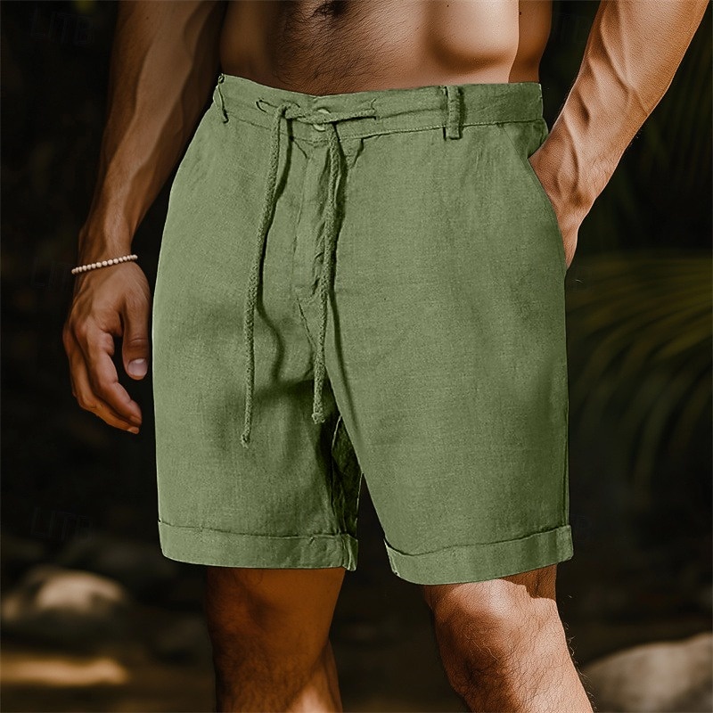 Men's Shorts Linen Shorts Summer Shorts Beach Shorts Pocket Drawstring Straight Leg Plain Breathable Soft Short Outdoor Casual Daily Fashion Retro Vintage Black White Inelastic - Main Image
