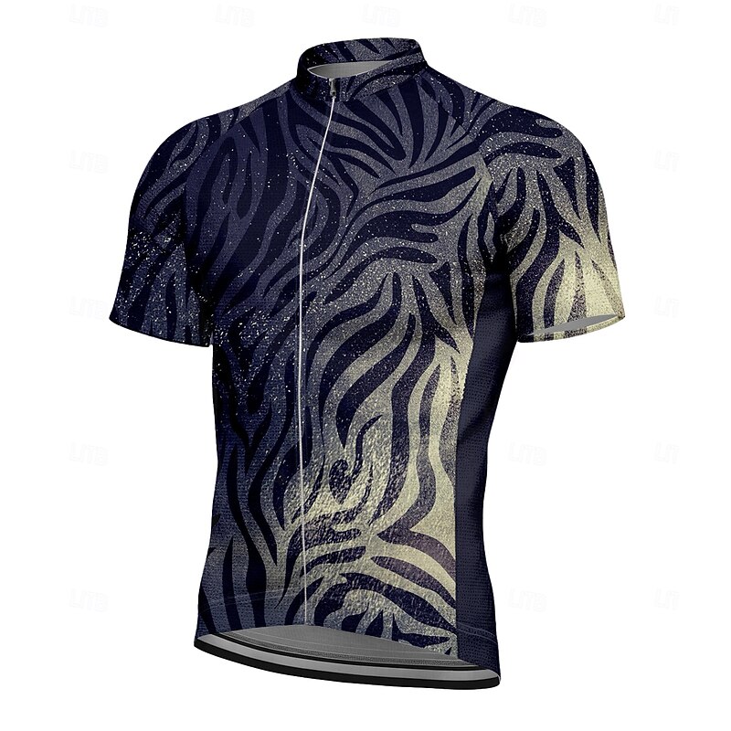 Men's Cycling Jersey Graphic Animal Fur Pattern Short Sleeve Bike Tee Tshirt Jersey Top with 3 Rear Pockets UV Resistant Quick Dry Front Zipper Reflective Strips Sports Navy Blue Clothing Apparel