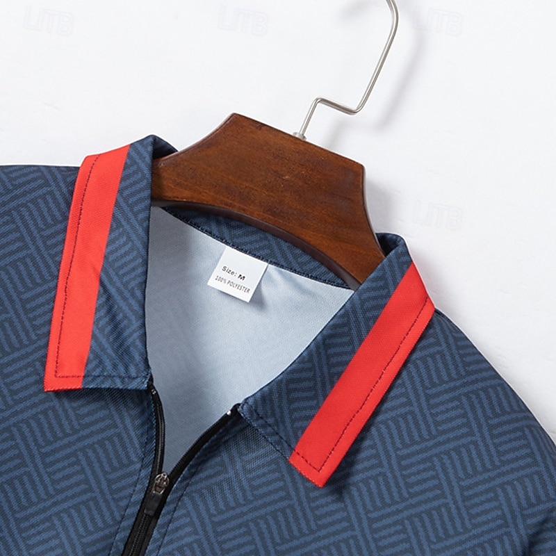 Men's Quarter Zip Polo Golf Shirt Daily Holiday Lapel Short Sleeve Fashion Basic Color Block Print 2 Piece Summer Regular Fit Navy Blue Quarter Zip Polo4