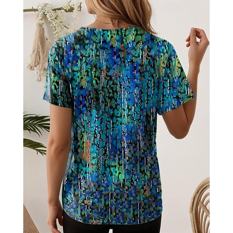 Women's T Shirt Graphic Abstract Stylish Casual Trendy Short Sleeve Crew Neck Regular Tops Daily Going out Weekend Print Red Purple Green Summer Spring2