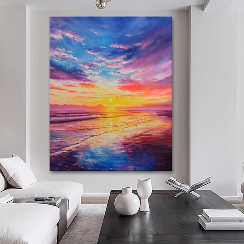 Handmade Oil Painting Canvas Wall Art Decoration Colorful Sunrise Sea Ocean Landscape for Home Decor Stretched Frame Hanging Painting/Rolled Frameless Unstretched Painting2