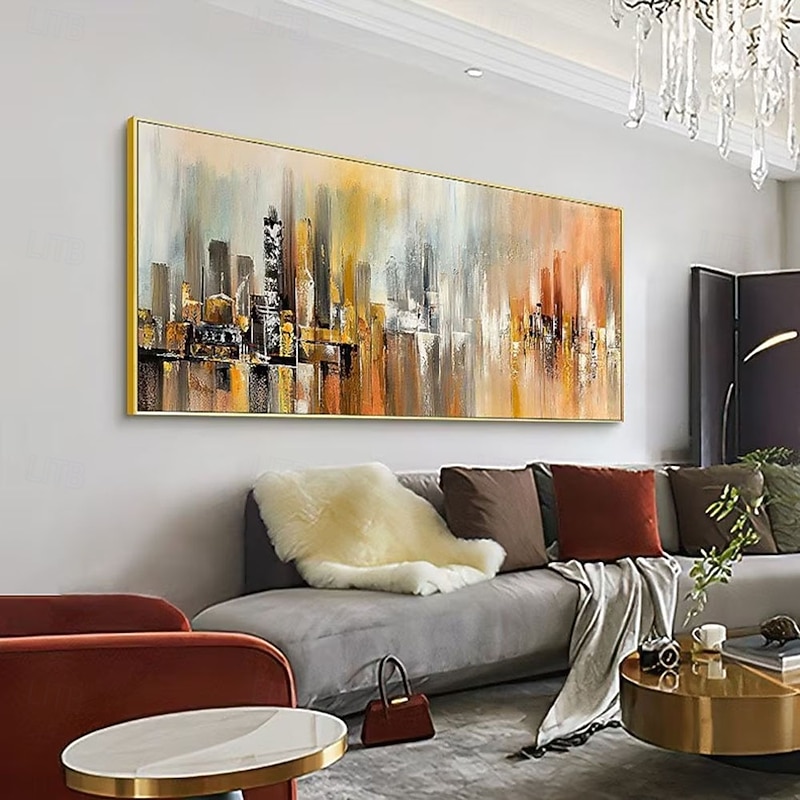 Cityscape oil painting Extra Large hanmdade Brush Stroke Oil Painting on Canvas Artwork Oversize Abstract city oil paintings handmade Wall Art Orange color Handmade landscape Painting3