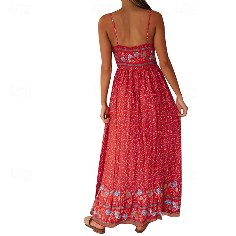 Women's Midi Dress Floral Dress Slip Dress Print Dress Classic Modern Vacation Daily Going out Regular Fit Flower Sleeveless Spaghetti Strap Light Yellow Black Red Summer3