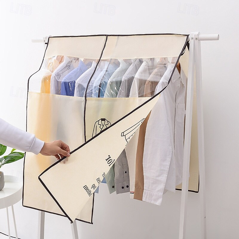 Garment Dust Cover for Clothes Rack, Non-Woven Full-Cover Wardrobe Storage Bag for Hanging Clothes, Anti-Dust Standing Closet Organizer for Bedroom2