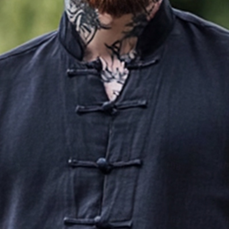 Men's Shirt Linen Shirt Summer Shirt Beach Shirt Solid Color Vacation Street Black Red Navy Blue Khaki Sleeveless Mandarin Collar Summer Spring & Summer Clothing Apparel Buttons4