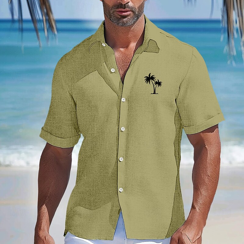 Men's Coconut Palm Linen Shirt Casual Shirt Summer Hawaiian Shirt Short Sleeve Hawaiian Resort Vacation Causal Casual Summer Spring Turndown Button Up Pink Blue Green2