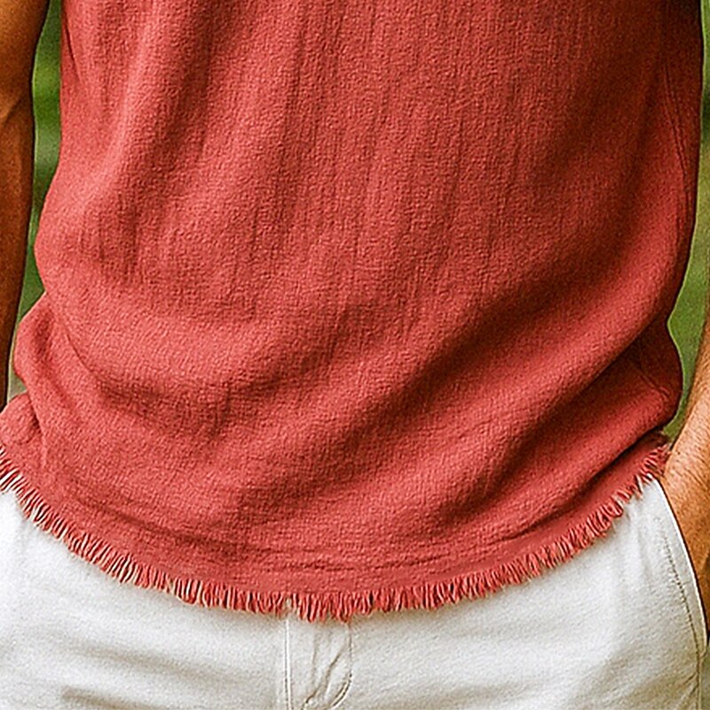 Men's Tee Top Linen T-Shirt Short Sleeves V Neck Summer Plain Fashion Designer Basic Tassel Minimalist Soft Vacation Casual Casual Daily Light Blue White Pink Top Tee for Men3