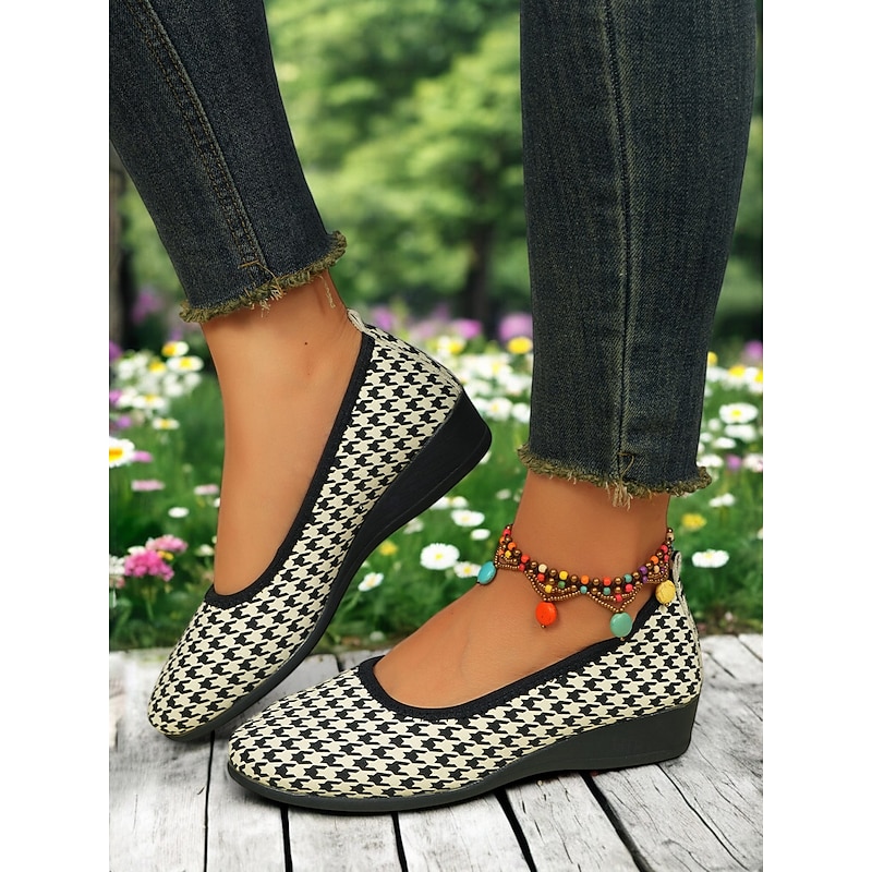 Women's Denim Ballet Wedge Shoes – Comfort Round Toe Flats for Casual Outings, Spring Picnics & Garden Walks