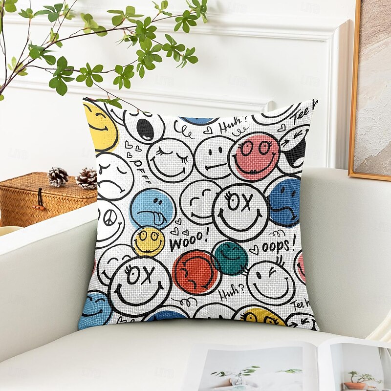 Happy Face Decorative Toss Pillows Cover 1PC Soft Square Couch Cushion Case Pillowcase for Bedroom Livingroom Sofa Chair4