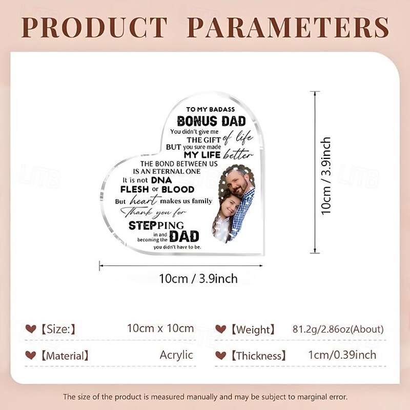 Personalized Heart Shaped Acrylic Plaque Custom Best Gift for Dad Photo for Anniversary, Birthday, Halloween, Christmas, New Year, Home Decor for Him Her2