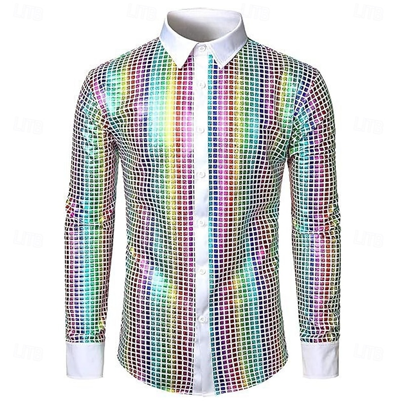 Retro Vintage 1970s Disco Shirt Hippie Fancy Dress Men's Carnival Costume Halloween Carnival Masquerade Bachelorette Party Pride Parade Pride Month Adults' Shirt All Seasons