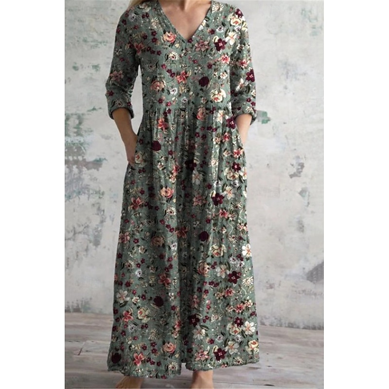 Women's Long Dress Maxi Dress Casual Dress Summer Dress Boho Dress Fashion Vacation Daily Weekend Regular Fit Floral Long Sleeve V Neck White Light Green Pink Blue Summer4
