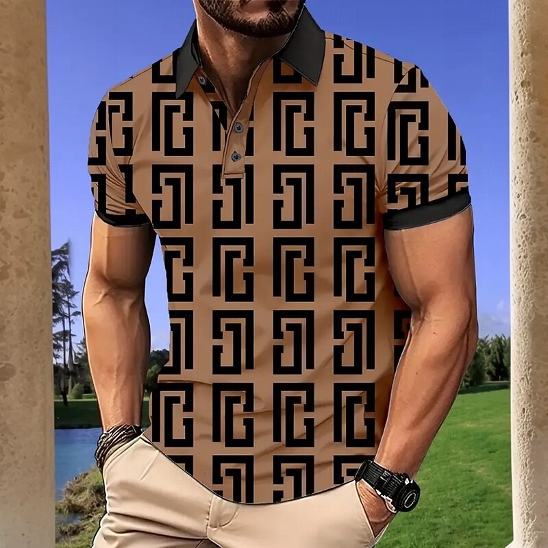 Men's Graphic Polo Short Sleeve Polo Shirts Collared Shirts Vintage Outdoor Athleisure Daily Wear 3D Print Summer Brown