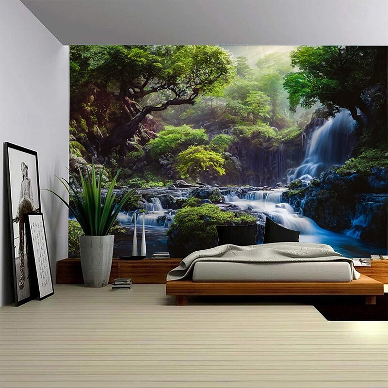 Magnificent Forest Waterfall Landscape Hanging Tapestry Mural Art Large Tapestry Mural Decoration Photos Background Carpet Curtains Home Bedroom Living Room Decoration3