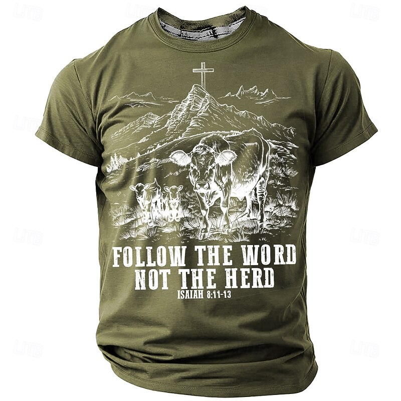 Men's Christian T Shirt Short Sleeve T shirt 3D Print Crew Neck Shirt Fashion Daily Casual Street Casual Daily Light Blue Green Khaki Summer Spring All Seasons Clothing Apparel S M L XL XXL XXXL4