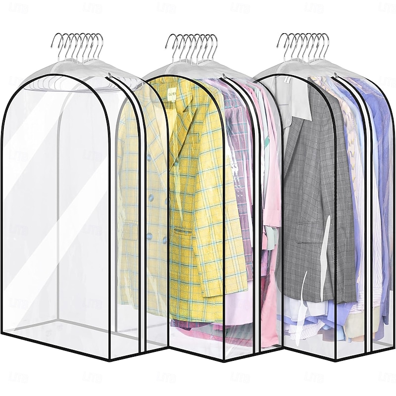 3 Packs Garment Bags Gusseted All Clear Garment Covers for Hanging Clothes 40