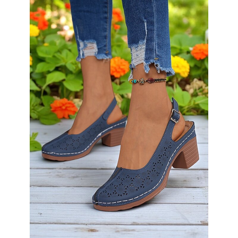 Women's Hollow-Out Slingback Sandals – Vintage Style Heeled Sandals for Weekend and Casual Outings4