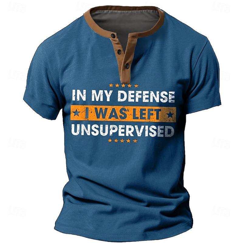 Men's Funny Slang T Shirt Henley Shirt Short Sleeve Designer Retro Vintage Henley Street Casual Daily Summer Spring Army Green Lake blue Henley Collar Henley Henley T-Shirt