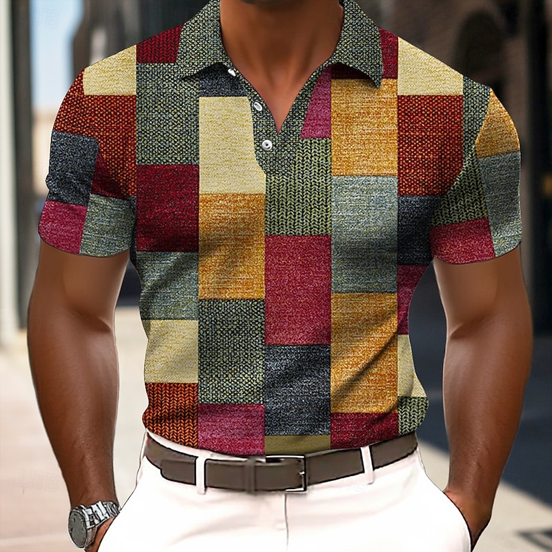 Men's Color Block Polo Short Sleeve Polo Shirts Collared Shirts Casual Outdoor Athleisure Daily Wear 3D Print Summer Red Blue Purple
