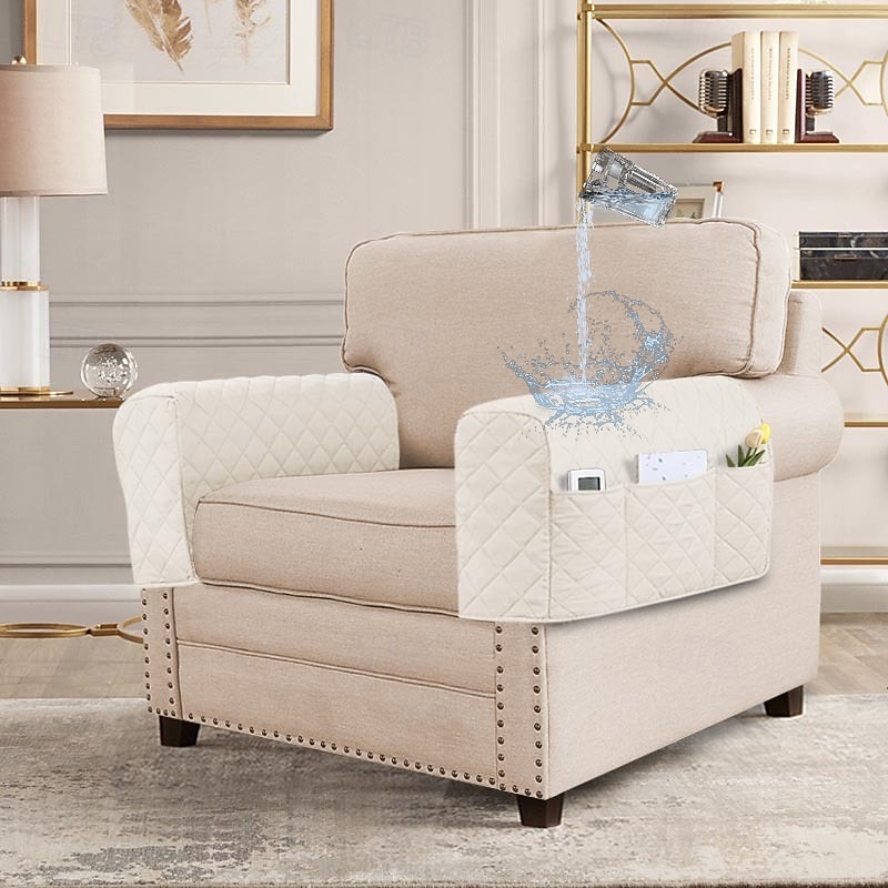 2 Pcs Water Resistant Armrest Covers for Chairs and Sofas Couch Arm Covers for Sofa Armrest Covers with Side Pocket Anti-Slip Furniture Protector Washable Armrest Slipcovers