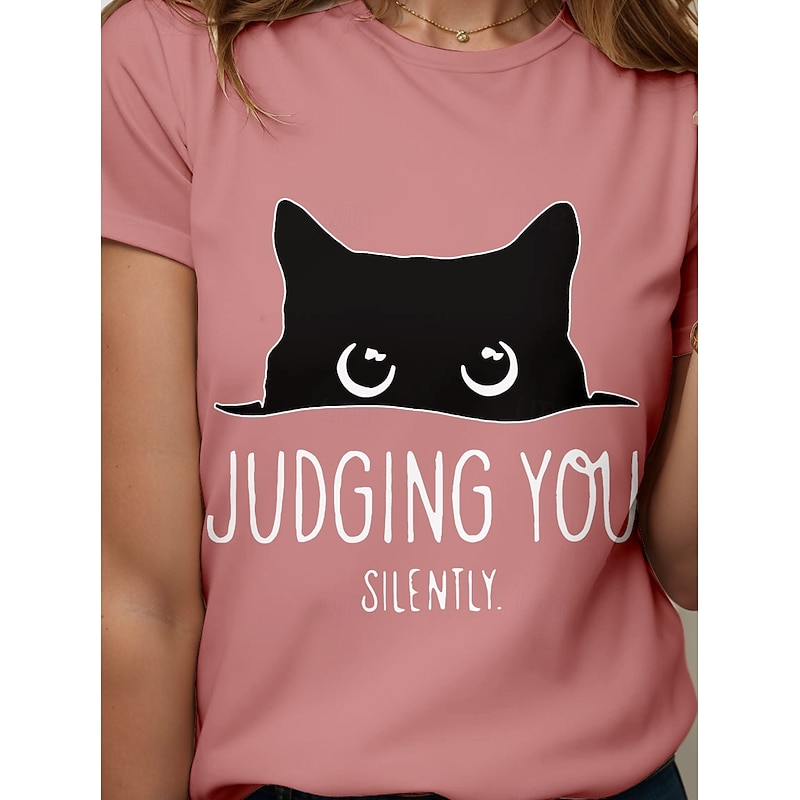Women's T Shirt Graphic Animal Cat Stylish Modern Casual Short Sleeve Crew Neck Round Neck Regular Tops Daily Going out Weekend Print Black Pink Blue Sky Blue Gray Summer Spring3