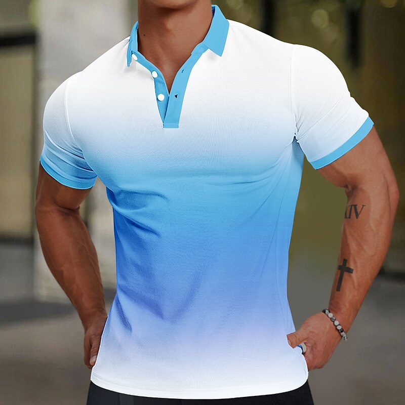 Men's Gradient Polo Short Sleeve Polo Shirts Collared Shirts Casual School Outdoor Daily Wear 3D Print Summer Blue Orange2