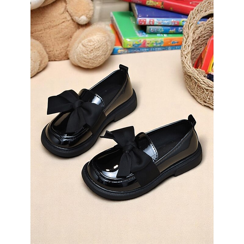 Little Girls' Black Patent Loafers with Big Bow – Cute and Comfy School Shoes for Kindergarten and Grade School2