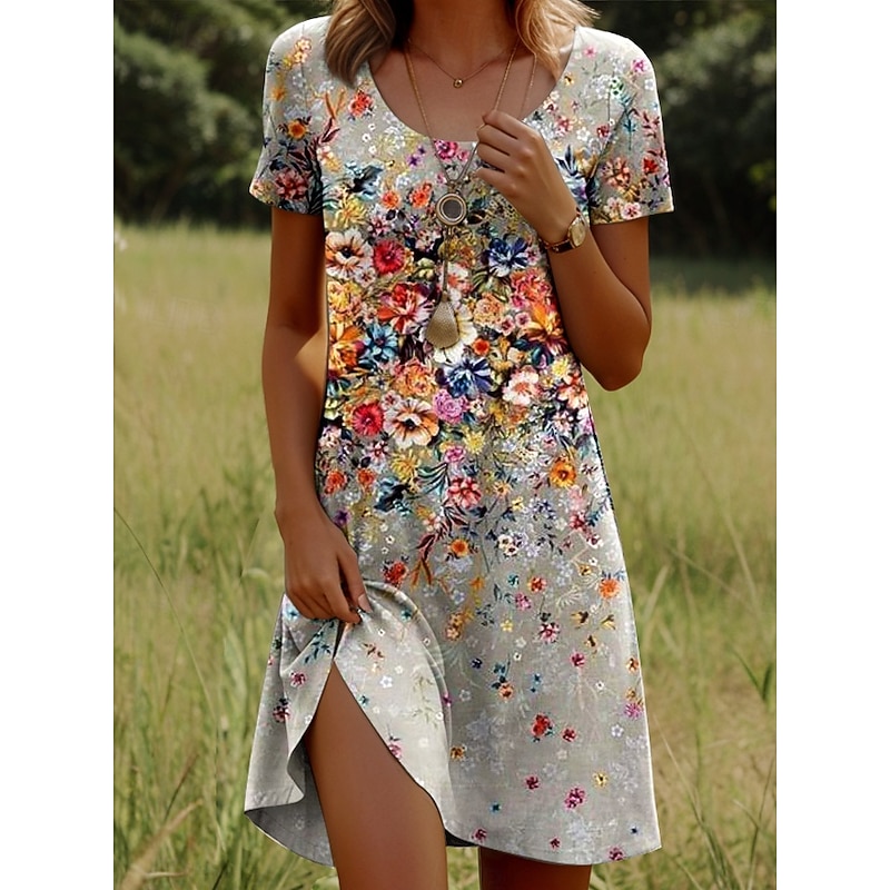 Women's Mini Dress Casual Dress T Shirt Dress Tee Dress Sundress A Line Dress Stylish Casual Holiday Beach Regular Fit Ombre Floral Graphic Short Sleeve Crew Neck Scoop Neck Ice Blue White Pink Dark3