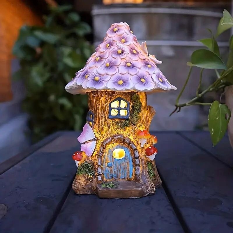 Solar Garden Light LED Fairy House Castle Shape Light Outdoor Waterproof Lawn Yard Walkway Decoration Resin Crafts2