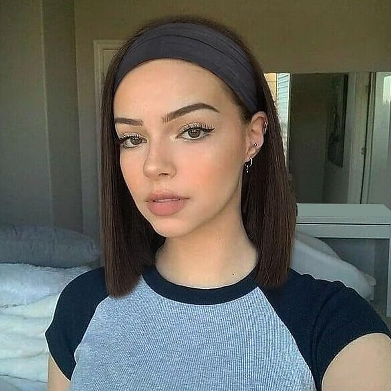 Headband Wigs for White Women 12 Inch Headband Wig Short Bob Wigs for Women Shoulder Length 180% Density Glueless Synthetic wig for Girls Daily Use Cosplay Wigs