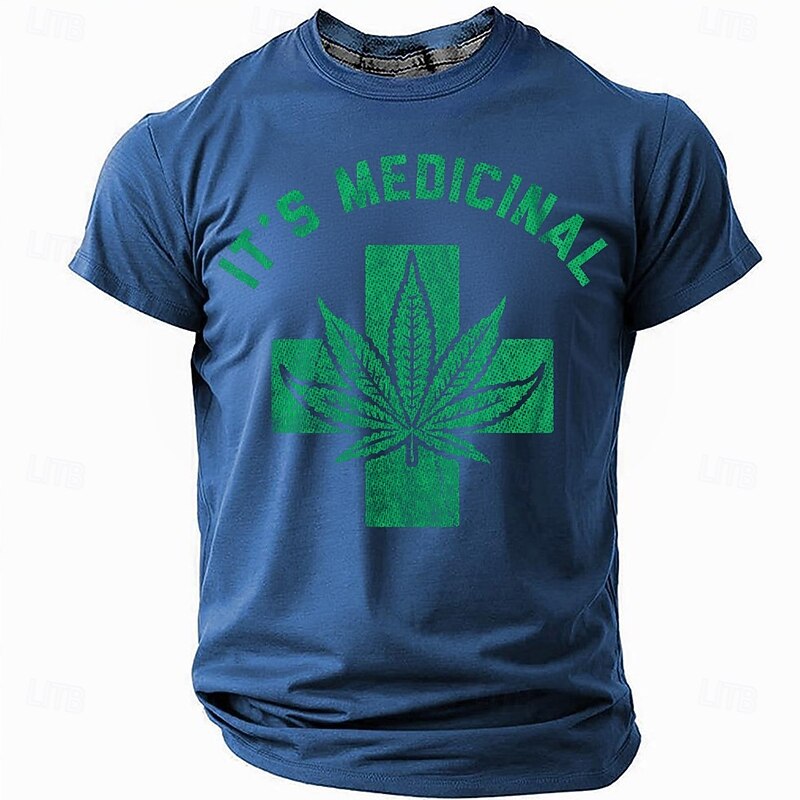 Men's Graphic T-Shirt: 'It's Medicinal' Cannabis Leaf & Medical Cross Print, Funny Lifestyle Humor4