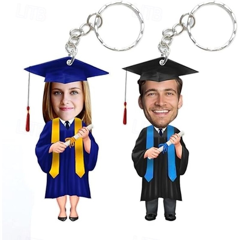 Personalized Graduation Acrylic Keychain Custom Graduate Photo Keychain Funny Face Graduation Gift for Him/Her Class of 2025 Keepsake Keychain3