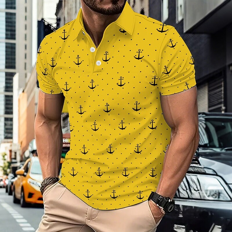 Men's Graphic Polo Short Sleeve Polo Shirts Collared Shirts Business Casual Athleisure Daily Wear 3D Print Summer White Yellow Blue3