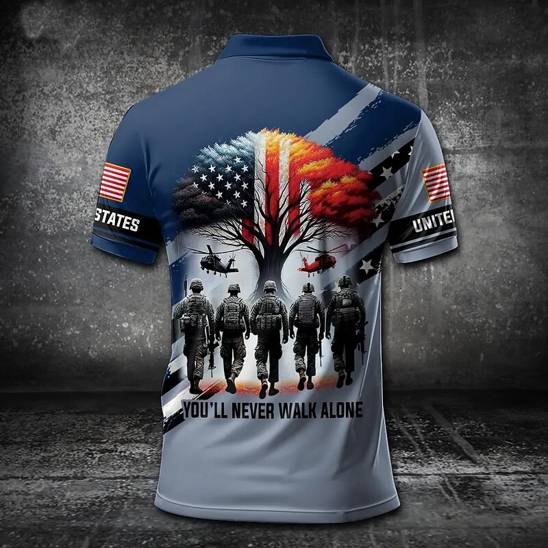 American Independence Day Men's American US Flag Military Polo Short Sleeve Polo Shirts Collared Shirts Casual Outdoor Daily Wear 3D Print Summer Blue3