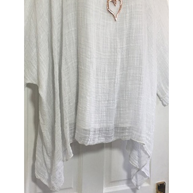 Women's Blouse Plain Basic Casual Linen Like 3/4 Length Sleeve Boat Neck Regular Tops Daily White Pink Red Gray Summer3