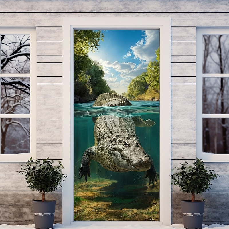 Animal Crocodile Door Decorations Door Covers Door Tapestry Door Curtain Decoration Backdrop Indoor/Outdoor Door Banner for Front Door Farmhouse4