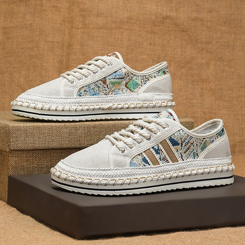 Men's Beige Walking Shoes with Colorful Woven Detailing – Comfortable and Durable Sneakers for Casual and Travel Wear3