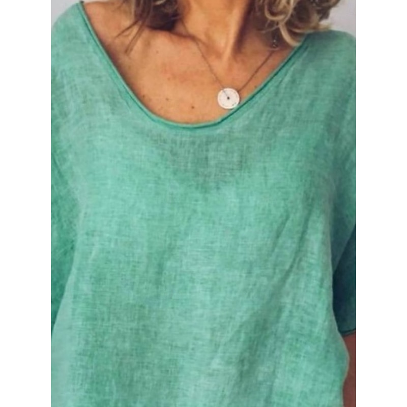 Women's Blouse Solid Color Basic Casual Half Sleeve V Neck Regular Tops Daily White Yellow Light Green Army Green Summer3