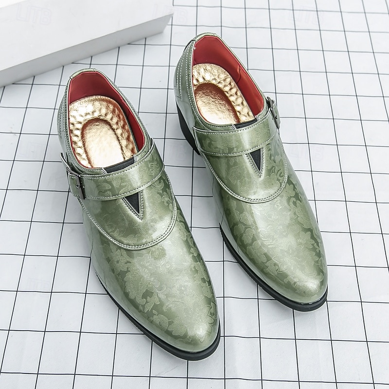 Green Embossed Leather Dress Shoes for Men with Belt Strap - Elegant Dance Shoes for Formal Events4