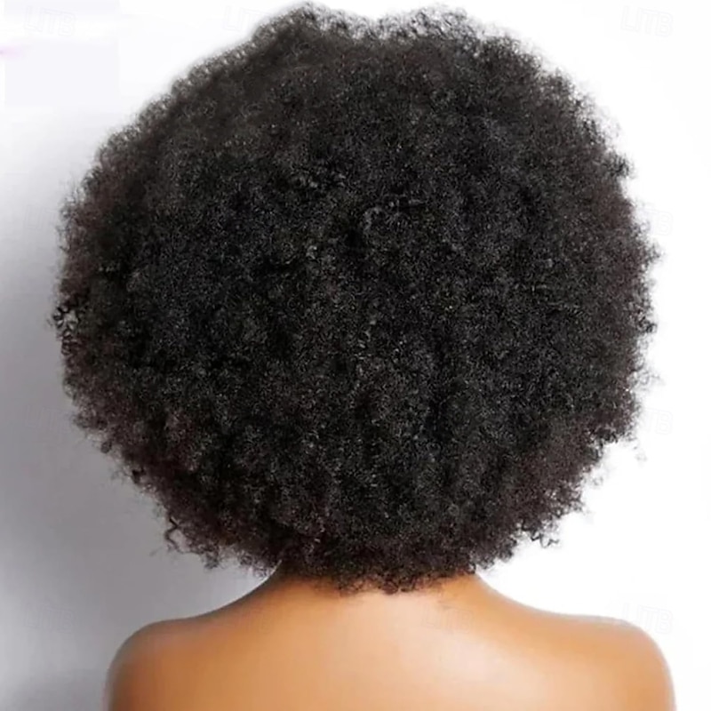 Remy Human Hair 4x4 Lace Front Wig Middle Part With Bangs Brazilian Hair Curly Afro Kinky Curly Black Wig 250% Density Natural Hairline 100% Virgin For Women wigs for black women Short Human Hair3