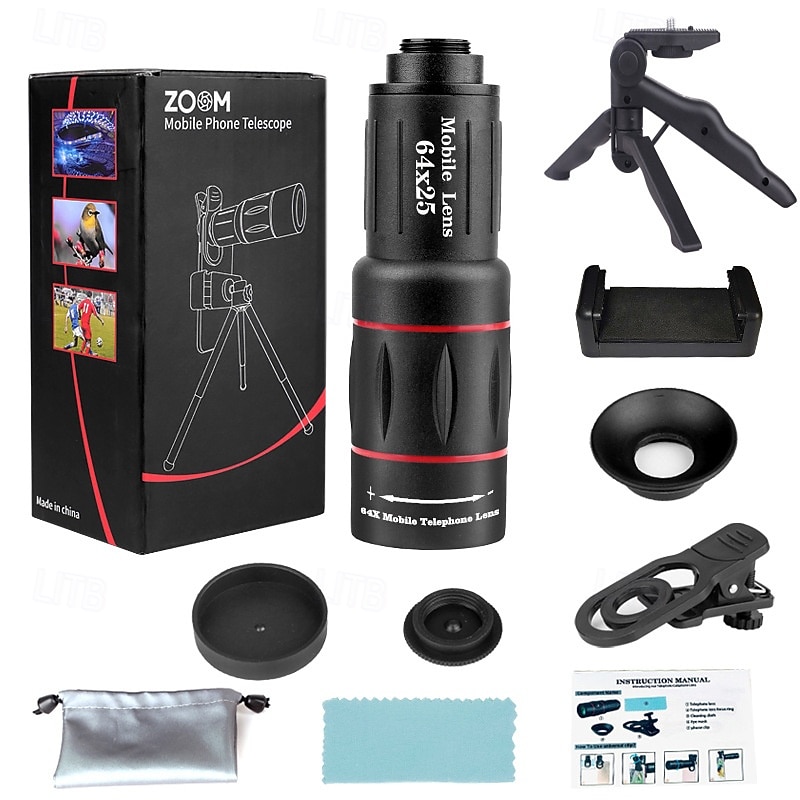 Phone Camera Lens Kit 36X/64XTelephoto Lens for iPhone with E-Clip and Tripod, Suitable for Most Smartphones2