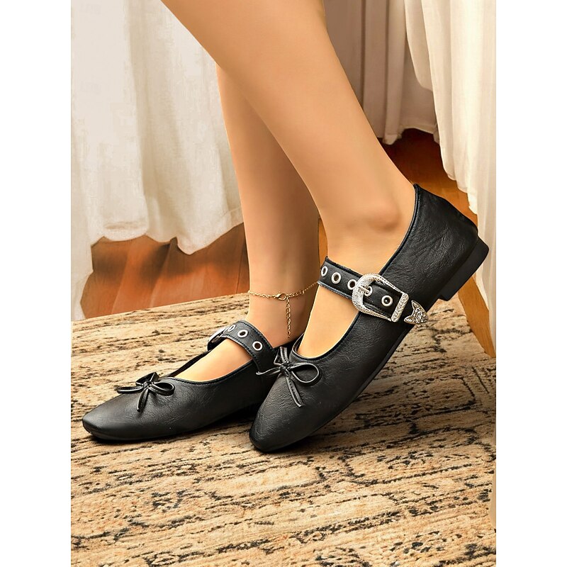 Women's 1950s Vintage White Mary Jane Ballet Flats – Square Toe Shoes with Buckle Strap for Daily & Cottagecore Outfits2