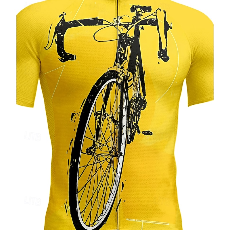 Men's Cycling Jersey Graphic Geometric Short Sleeve Bike Tee Tshirt Top with 3 Rear Pockets UV Resistant Quick Dry Front Zipper Reflective Strips Sports Yellow Blue Orange Clothing Apparel3