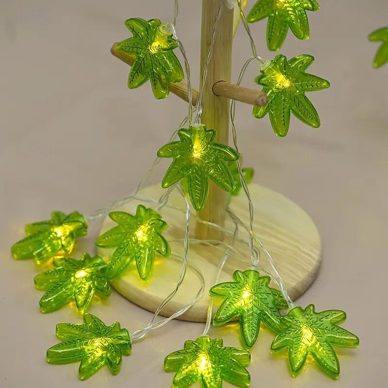LED Green Leaf Fairy Light String 1.5m 10LED Battery Powered for Christmas Valentine's Day Bedroom Party Wedding Thanksgiving Mother's Day Summer Garden Decoration4