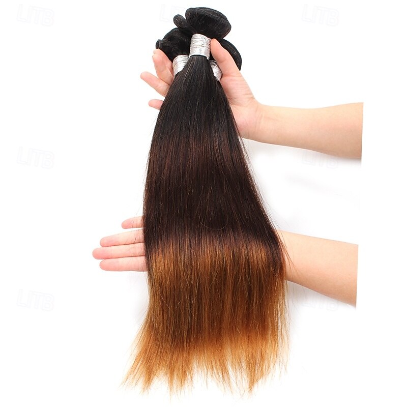1 Bundle Real Human Hair  Tricolor Bundle T1B/4/27# Straight Human Hair 14-24 Inches3