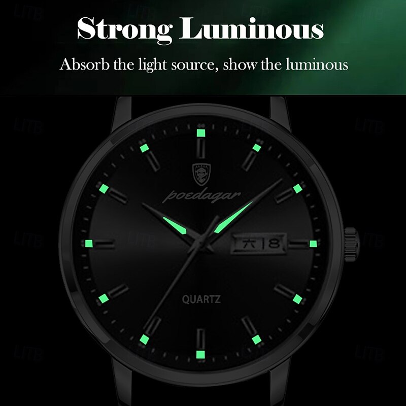 Men Quartz Watch Minimalist Casual Business Luminous Calendar Date Week Chronograph Stainless Steel Watch4