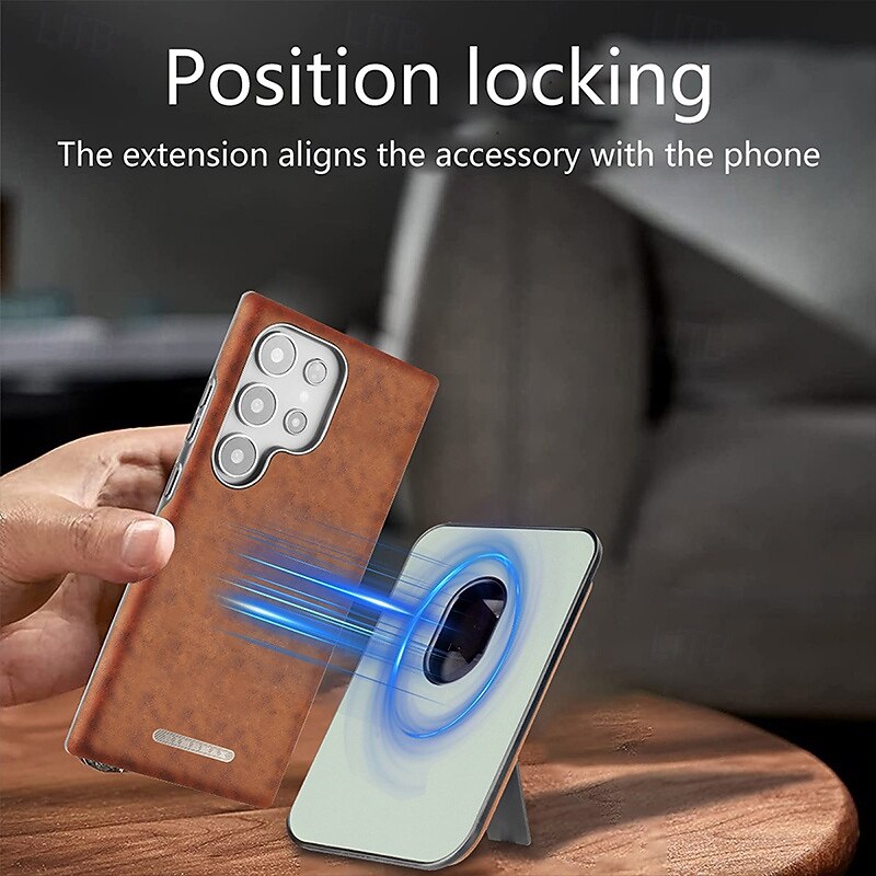 Phone Case For Apple AirTag S25 S24 Ultra Plus S23 Back Cover Magnetic Adsorption with Stand Holder Magnetic Support Wireless Charging Retro PC PU Leather2